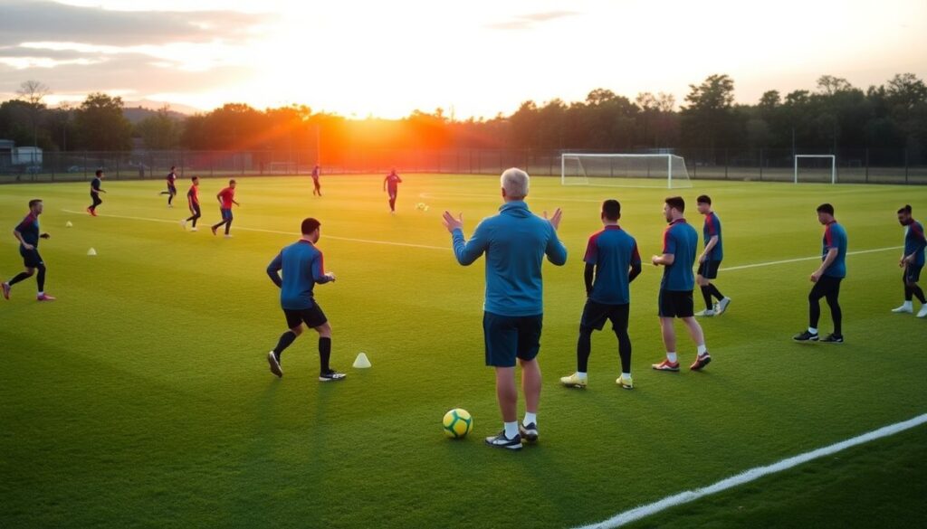 История тренировок в ранешние годы футбола - иллюстрация